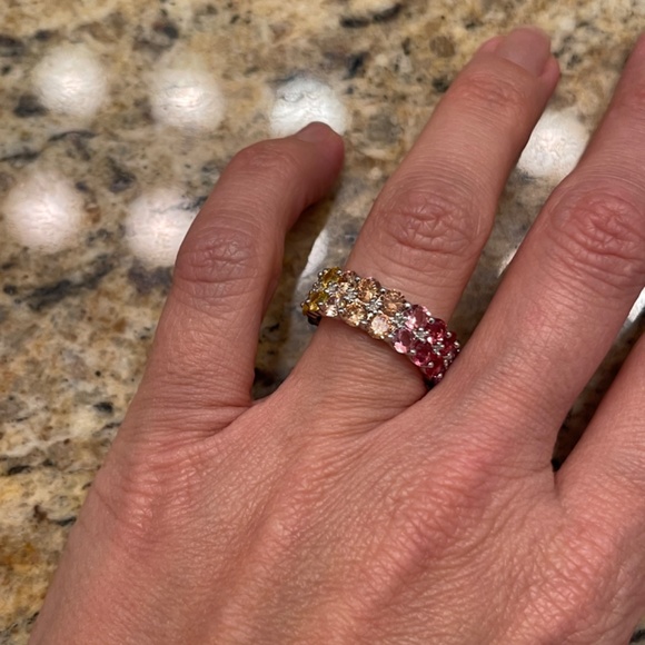 Multicolored created sapphire eternity band, size 5 new in box - Picture 5 of 7